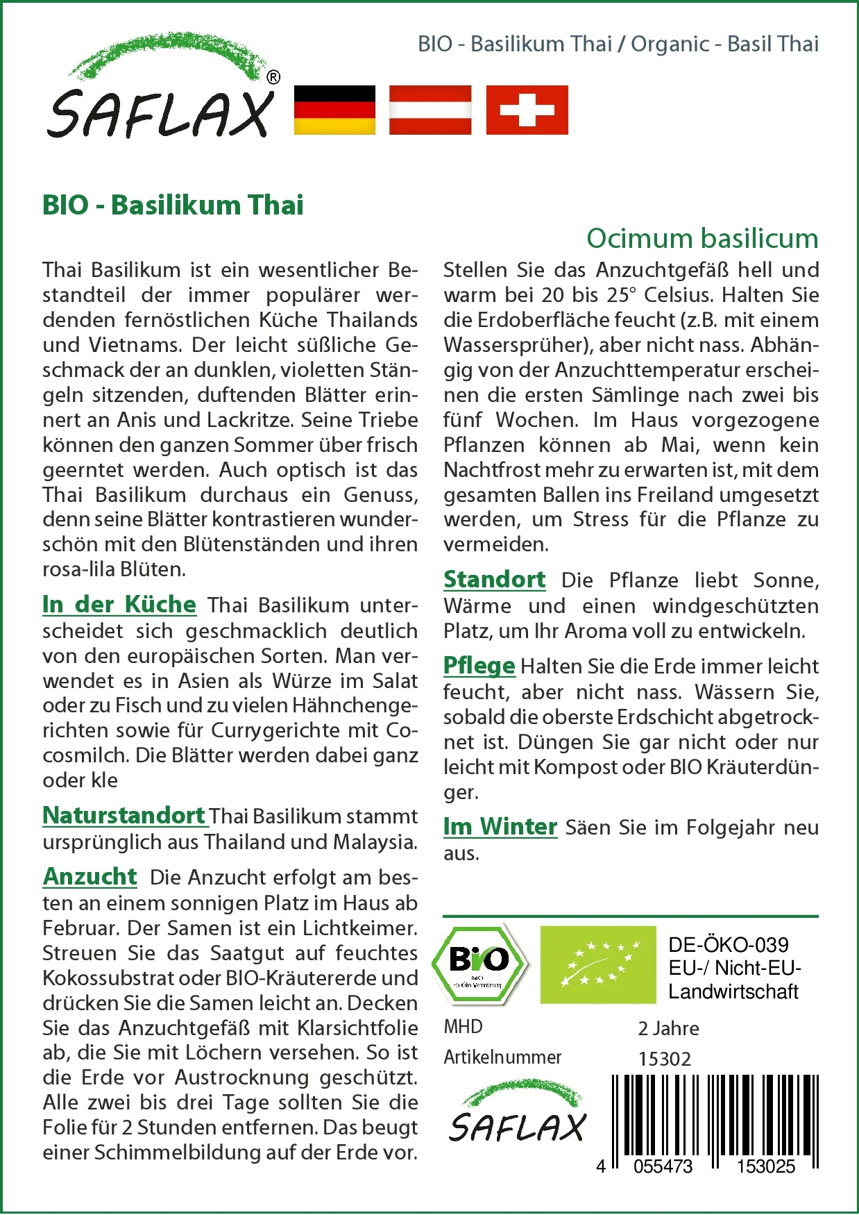 Basilikum Thai | BIO Basilikumsamen Von Saflax 4 Basilikum Thai | BIO Basilikumsamen Von Saflax – Bild 2